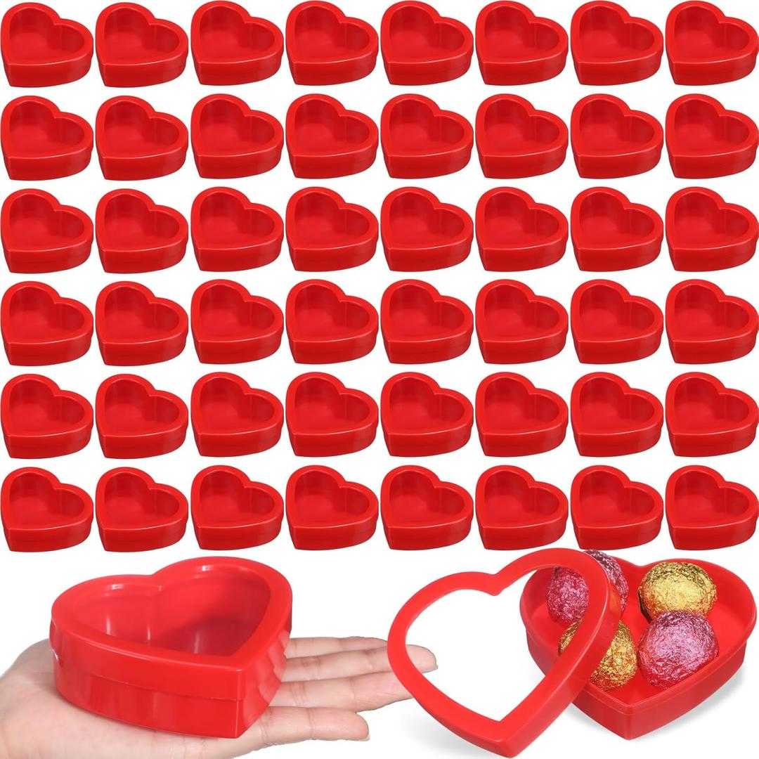 Wesiti 48 Pcs Small Heart Shaped Boxes with Window Valentine's Day Gift Boxes Plastic Storage Container for DIY Projects Presents Candy Jewelry Mother's Day Gifts (3.5 x 3 x 1.2 Inch,Red)