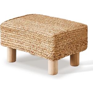Wimarsbon Natural Seagrass Footstool Ottoman Rectangular Footrest Pouf Ottomans with Wooden Legs Hand Weave Step Stool for Living Room Bedroom Entryway Natural, Pouf 16"x12"x6"