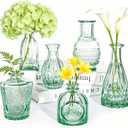 SUPMIND Glass Bud Vase Set, 6pcs Small Green Flower Vases for Table Centerpieces in Bulk, Mini Vintage Vase for Wedding, Home, Table Decoration
