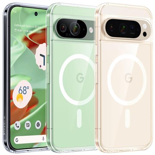 TORRAS Magnetic Shockproof for Google Pixel 9 Pro & Pixel 9 Clear Case, [Fit for MagSafe][16FT Mil-Grade Drop Protection] Translucent Slim Protective Phone Case