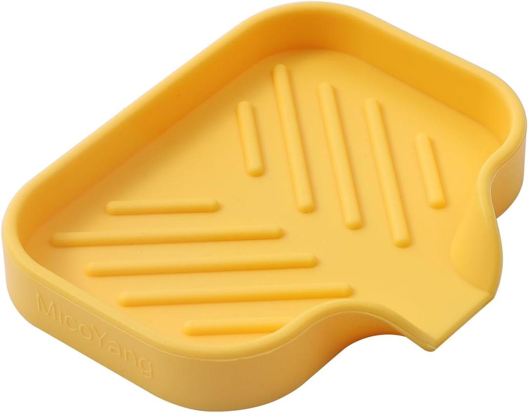 Silicone Bathroom Soap Dishes with Drain Spout-Bathroom and Kitchen Sink Organizer,Sponge Holder,Dish Soap Tray,Perfect for Dispenser,Scrubber,Bottle,Cup on Sink or Counter-Yellow 4.9"3.2"