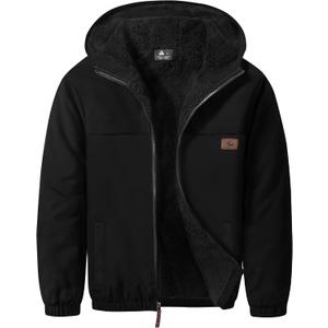 SCODI Boys Fleece Sherpa Lined Jacket for Kids Hoodie Zip Up Sweatshirt (Black, XXL)