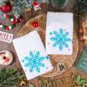 JarThenaAMCS Christmas Hand Towels Winter Blue Snowflake Embroidered Cotton Bathroom Towel Absorbent Bath Towel for Holiday Hand Drying Cleaning Cooking, 29.5 x 13.7 Inch, 2Pcs