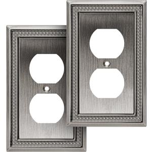 Henne Bery Sunken Pearls Decorative Wall Plate Switch Plate Outlet Cover (Single Duplex, 2 Pack, Heirloom Silver)