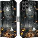 for Samsung Galaxy S23 Ultra Case Wallet with Screen Protector, Stand PU Leather Flip Folio Cover with Card Holder, Full-Body Protection Phone Case for Samsung S23 Ultra, Spooky Halloween