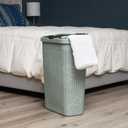 Mind Reader Slim Laundry Hamper with Lid, 40L Clothes Basket, Narrow Tapered Design with Ventilated Cutout Pattern, Plastic, Mint, Single