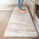 KIMODE Kitchen Mats Cushioned Anti Fatigue, Abstract Kitchen Rugs Sets of 2, 20"x47"+20"x32" Non Slip Kitchen Mats for Floor, Padded Kitchen Floor Mat for Sink Laundry Office Light Brown Multi