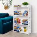 Black Bookcase by Natural Wood, 4 Tier Bookshelf, Small Book Shelves Freestanding Display Storage Shelves. Open Bookshelf for Bedroom, Living Room and Office (White, 4 Tier)