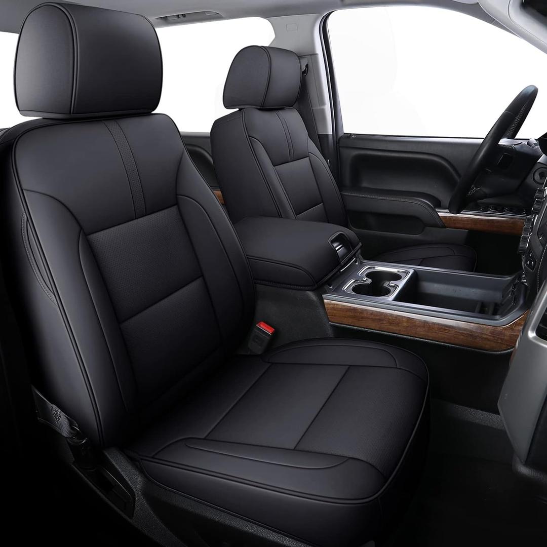 Coverado Chevy Silverado Seat Covers, Faux Leather Seat Covers Fit for Chevy Silverado GMC Sierra 2007-2025 1500, 2015-2025 2500HD 3500HD Crew Double Extended Cab (Front, Black) (Front(2007-2025), Black)