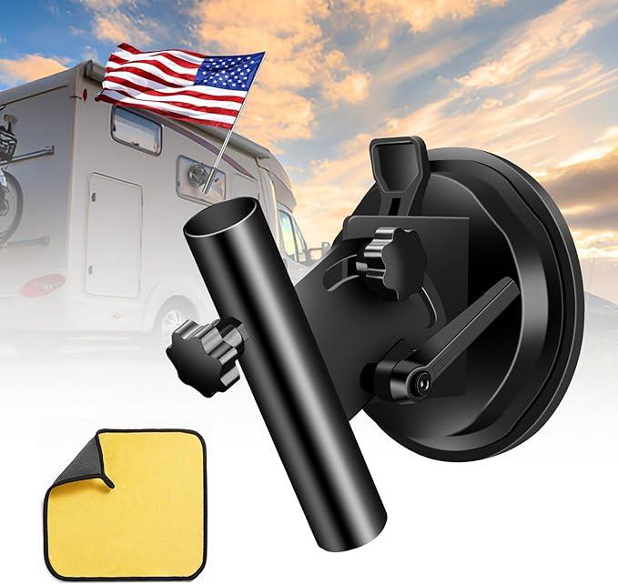 EJYTRVT RV Flag Mount, Ultra Strong Suction Cup Flag Holder for RV, Adjustable Angle Camper Flag Pole Holder, Perfect for Car, Truck, SUV, ATV, Travel Trailers (1 Pack)