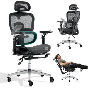 Ergonomic Office Chair with 9D Arms, Adjustable Seat Depth, 3D Lumbar Support, 135 Recline, 3D Headrest & Footrest, Mesh Computer Desk Chair - Ultimate Comfort for Home & Executive Office Black