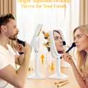 Gospire Rectangle Lighted Makeup Mirror with Magnification, 10X Magnifying Mirror with Lights 3 Color, Height Adjustable and 4000mAh Battery for Bedroom Bathroom, Large Surface for Women or Men- White