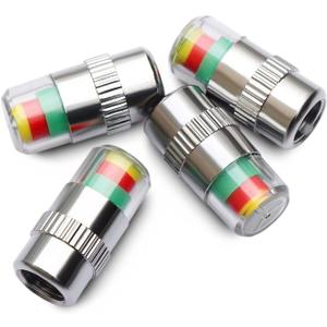 ANKI HAPPIGO 4Pcs 2.2Bar 32-to-35 PSI Tire Valve CapsTire Caps with Pressure Gauge with 3 Color Eye Alert