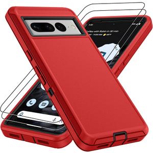 For Google Pixel 7 Pro Case :Pixel 7Pro Case with 2Pc Screen Protector, Military Grade 3 in 1 Shockproof/Dustproof/Drop Proof 14FT Military Grade Drop Protection Protective Case for Pixel 7 Pro -Red