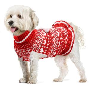 Christmas Dog Sweaters Dress Red Xmas Dog Costumes Winter Warm Pet Clothes White Heart Doggie Puppy Christmas Outfits Cat Knitted Clothing for Small Medium Large Dogs Cats(Red,XL)