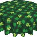 St Patricks Day Tablecloth 60x60 Inch Round Buffalo Plaid Shamrock Table Cover Waterproof Wipeable for Kitchen Restaurant Home Parties Holiday (Green)
