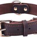 Leather Dog Collar, Genuine Heavy Duty Wide Dog Collar for Small,Medium,Large and Extra Large Dog (S: 0.8" Wide for 13.4"-15.8" Neck, Dual Stitch - Brown)