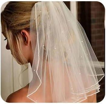 LUXCASTLE Short Bridal Veil Simple Wedding Veil White Bridal Veils Bachelorette Party Veil for Women and Brides (Crystal)