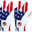FINGER TEN Golf Gloves Men Right Handed Golfer Left Hand with Ball Marker 2 Pack Leather Breathable Comfortable Weathersof Grip Size Small Medium ML Large XL (White&USA Flag)