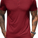 COOFANDY Men's Henley Shirts Short Sleeve Casual Basic Henley Tee Summer Button Lightweight Stretch T Shirts, Extra Large, Burgundy 