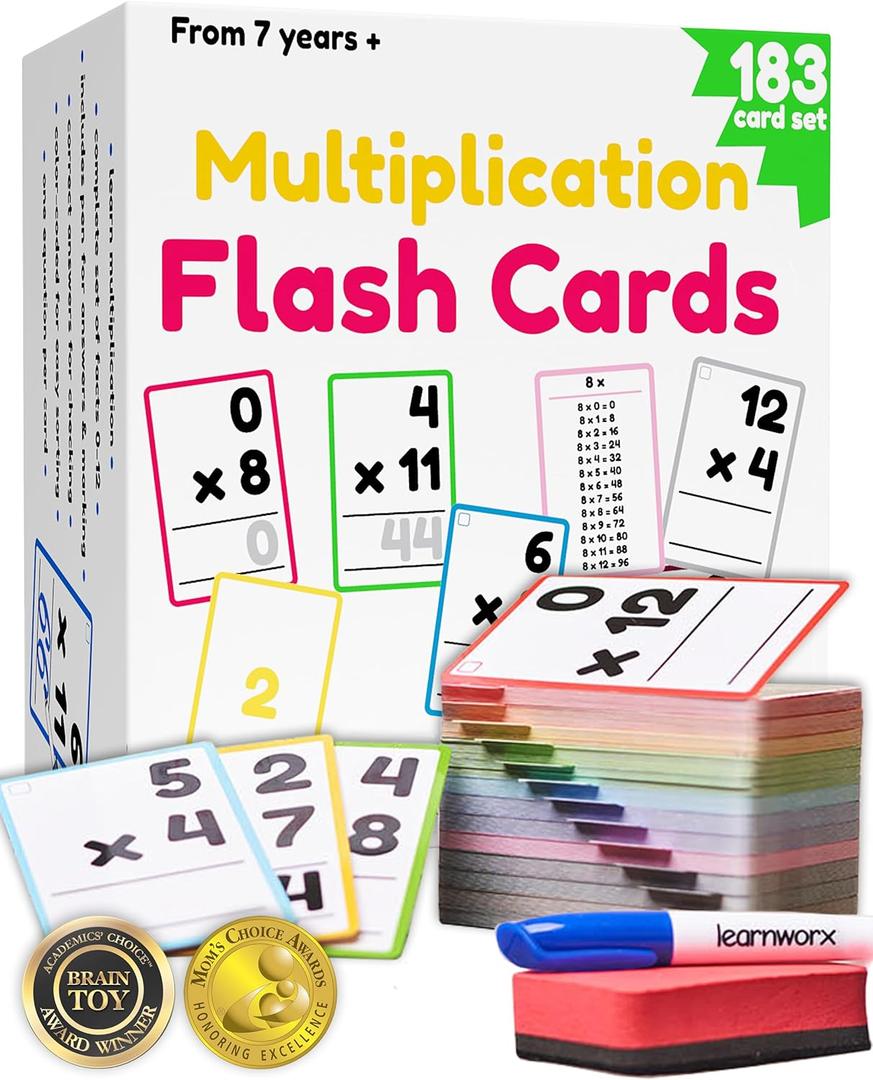 Multiplication Flash Cards 3rd Grade | 183 Math Flash Cards & Times Table Chart, Multiplication Tables for Children, Times Table Flash Cards & Games, Math Facts Flash Cards | All Facts 0-12