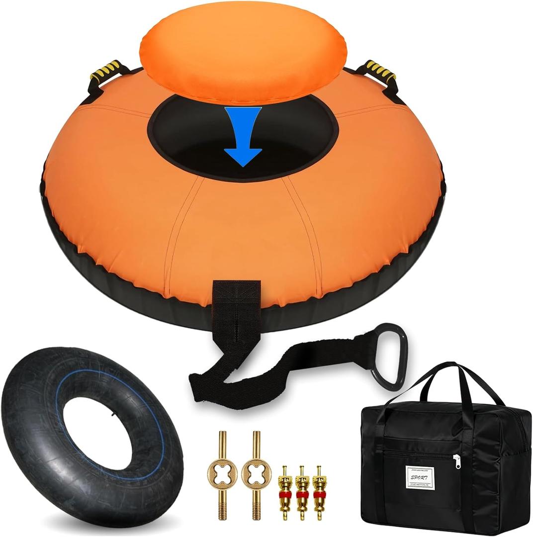 Snow Tube with Automotive-Grade Reinforced Rubber Inner Tube and Upgraded Thickened Canvas Cover, Holds up to 400 lbs, Durable Inflatable Snow Sled, Includes Bonus Storage Bag
