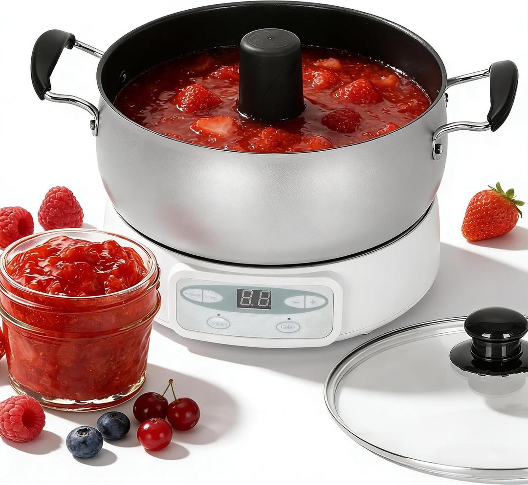 Automatic Jam and Jelly Maker 1000W, Electric Jam Jelly & Sauce Machine 2L Per Batch (4 x 16OZ), Electric Pot Stirrer Machine Non-Stick Self Stirring Pot BPA-Free, Replace Ball Fresh Jam Maker