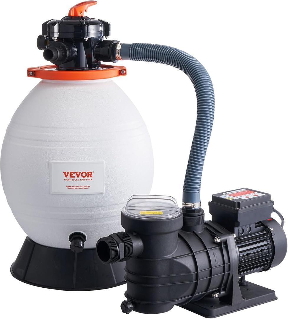 VEVOR 16-inch Sand Filter Pump for Above Ground, Digital Programmer Timer, 3500 GPH, 1 HP Pool Pumps System & Filters Combo Set with 6-Way Multi-Port Valve & Strainer Basket, Easy Installation (White)