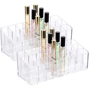 ELLDOO 2 Pack Rollerball Perfume Organizer, 24 Spaces Clear Acrylic Perfume Storage Holder Beauty Scent Holder, Makeup Lipgloss Lipstick Display Case