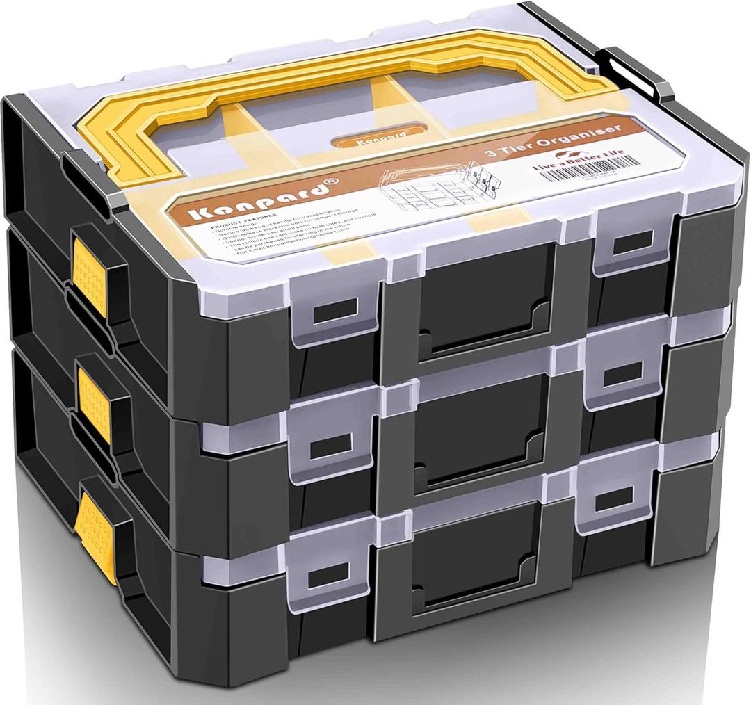 Small Parts Organizer, 6-Compartments Parts Organizer, Stackable, Removable Dividers for Hardware3 PCS,Yellow)