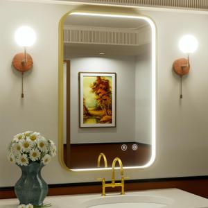 24x36 Inch Gold LED Mirror for Bathroom with Lights, Adjustable 3000K/4500K/6000K, Wall Mounted Lighted Bathroom Vanity Mirror, Stepless Dimmable, Anti-Fog, Memory, Horizontal/Vertical