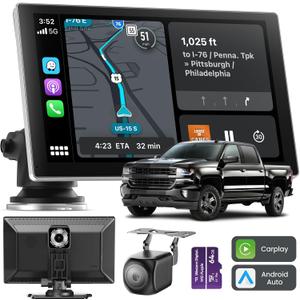 Carplay Screen for Car, 9" Portable Wireless Carplay&Android Auto, 4K Dash Cam,1080P Backup Camera, Car Stereo Audio Receivers for Car, GPS Navigation Mirror Link, Bluetooth,FM, Siri
