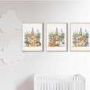 3 x 3 Pcs Nursery Woodland Animals Canvas Wall Art Fox Bear Deer Painting Picture Wall Decor Cute Wild Animals Poster Print Artwork For Baby Bedroom Kids Room Home Decoration (16inx24in Unframed)