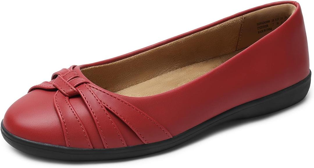 DREAM PAIRS Womens Ballet Flats, Comfortable Round Toe Slip on Dressy Work Office Shoes with Arch Support (8.5, Red)