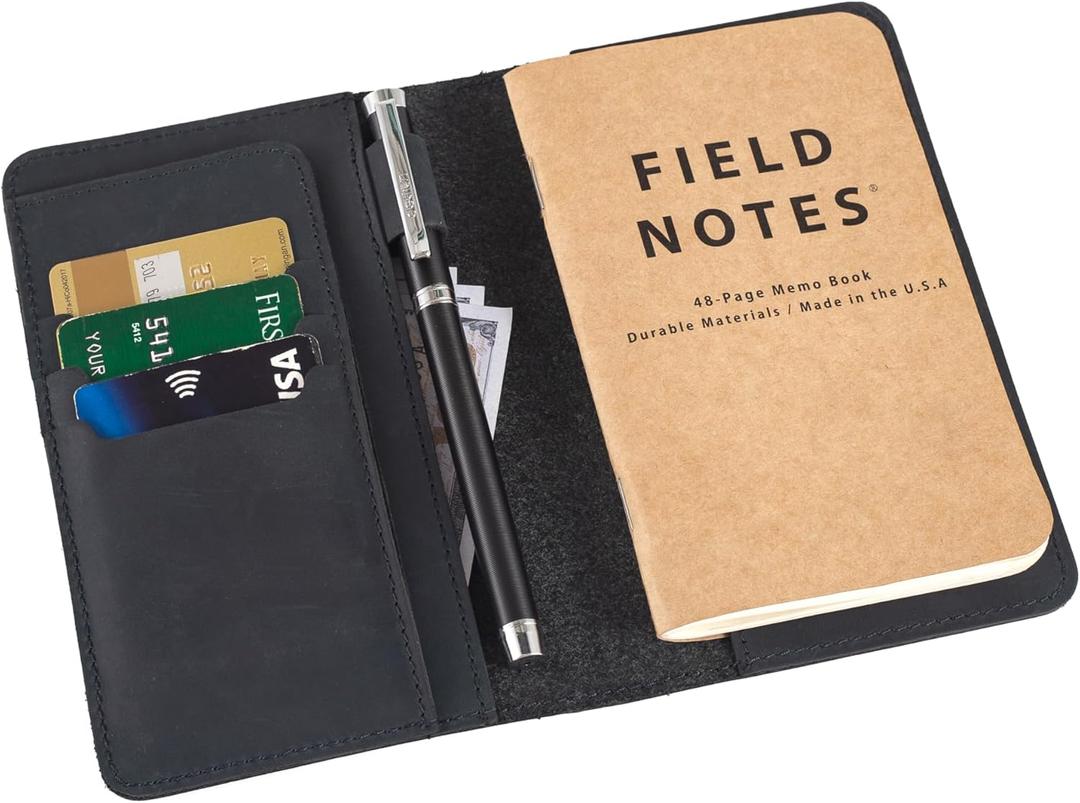D Genuine Leather Cover for Field Notes Moleskine Cahier Handmade Travel Journal Cover with Pen Loop Pocket Size for 3.5" x 5.5" Notebooks (Navy)