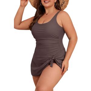 Eomenie Plus Size Swimdress for Women One Piece Swimsuit Tummy Control Swim Dresses Skirt Bathing Suit (XX-Large, Coffee)