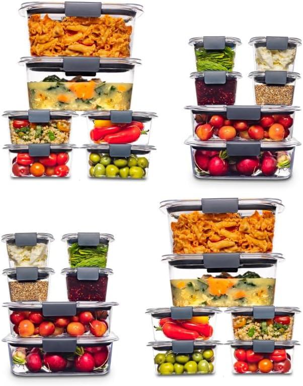 Rubbermaid Brilliance Food Storage Containers Plastic Containers with Lids BPA Free, Leak Proof Food Container, Clear, Two sets of 24 (48 pieces total)