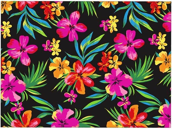 Dark Pink Hawaii Flowers Dish Drying Mat for Kitchen Counter, Floral Blossom Coffee Bar Station Accessories Cute Silicone Coffee Decor Mat Kitchen Drying Mat Easy Clean Microfiber Diatom Mud 18X24''