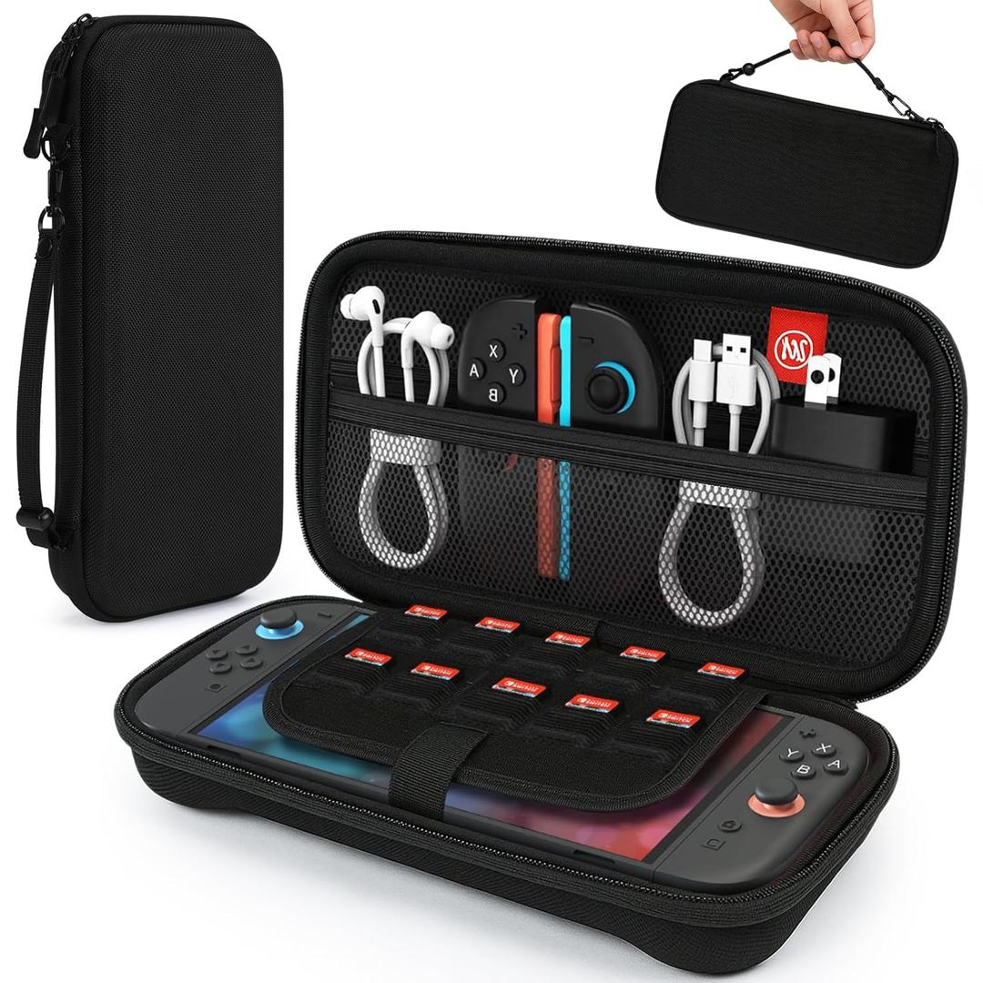 Vilante Carrying Case for Nintendo Switch 2 (2025),Protective Hard Shell Switch Travel Bag with 10 Game Card Slots Portable Pouch for Nintendo Switch 2 Case for Switch 2 Console and Accessories, Black