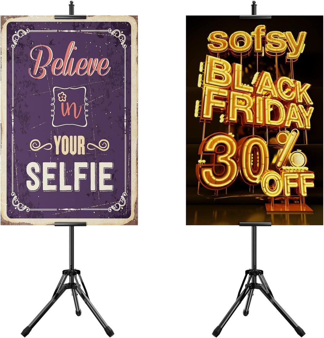 2-Pack Double-Sided Sign Holder, Advertising Display Tripod Poster Stand, Adjustable Pedestal Sign Stand Height Up to 79 in, Poster Stand for Wedding, Restaurant or Business, (Poster not included)