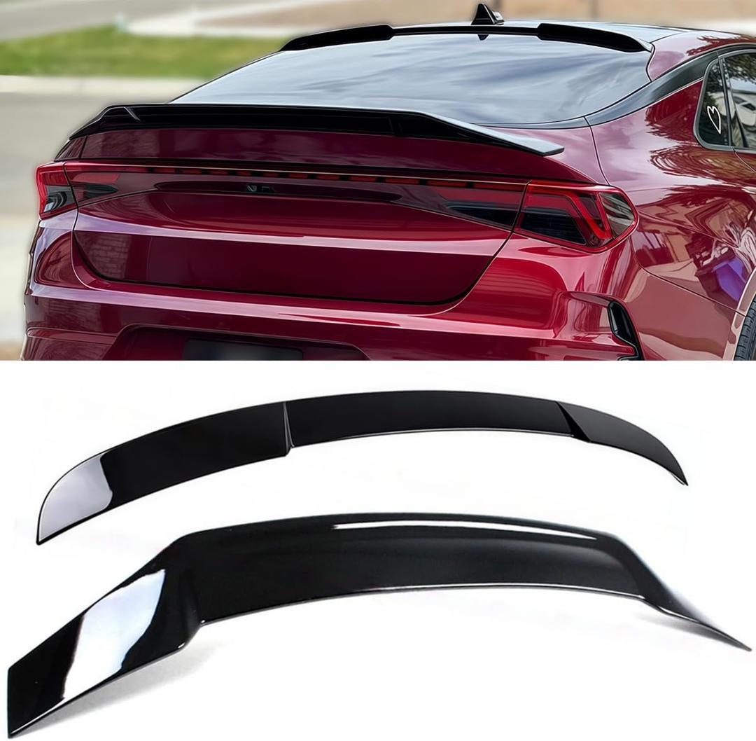 Roof Spoiler & Rear Spoiler Compatible with 2021-2024 KIA K5 LX LXS EX, Fits for 21-24, R Style Duckbill Exterior High Kick Tail Deck Lid Wing Lip (Glossy Black)