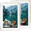 Hongkee 13x19 Picture Frame Set of 2, Distressed White Wood Style - Display Posters 11 x 17 with Mat or 13x19 without Mat, Wall Mounting Horizontal and Vertical