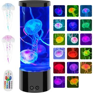 Jellyfish Aquarium Lamps Large Floating Jelly Fish Light Lamp Tank 17 Colors Changing LED Mood Night Light with Remote for Kids Adults Relax Sensory Table Lamp for Bedroom Home Decor, Black