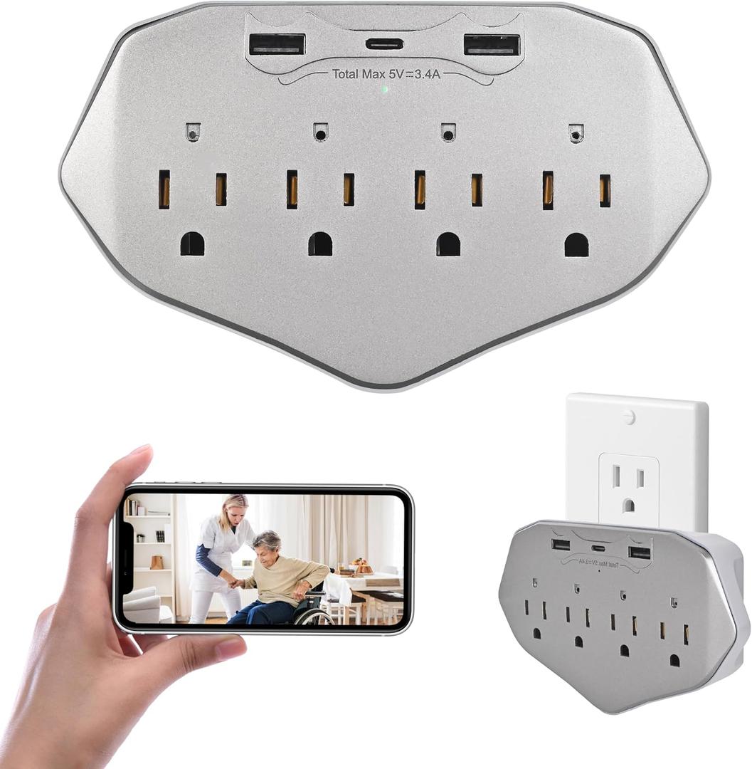 Wall Outlet Indoor Hidden Camera with 45W Fast Charger, 4-in-1 Power Outlet Camera with USB-A & USB-C, 1080P HD, Night Vision, WiFi Remote View