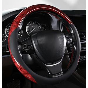 Classic Style Steering Wheel Cover Peach Wood Grain Four Seasons Universal Breathable Anti-Slip Car Wheel Protector 15 Inch Fit (Red)