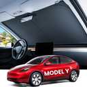 REEVAA 2025 Upgraded Tesla New Model Y (Juniper) Sunshade Windshield [Tailored Fit, 99% Sun Protection] Foldable Sun Shade Accessories with Storage Bag for Model Y 2016-2026, Silver Coating
