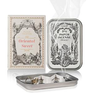 Paper Incense - 48pcs with Vintage Tin Case, Burning Papers Infused with Natural Essential Oils, Quick Usage & Long-Lasting Fragrance, Eliminating Bathroom, Kitchen, Pet Odors - Oriental Sweet