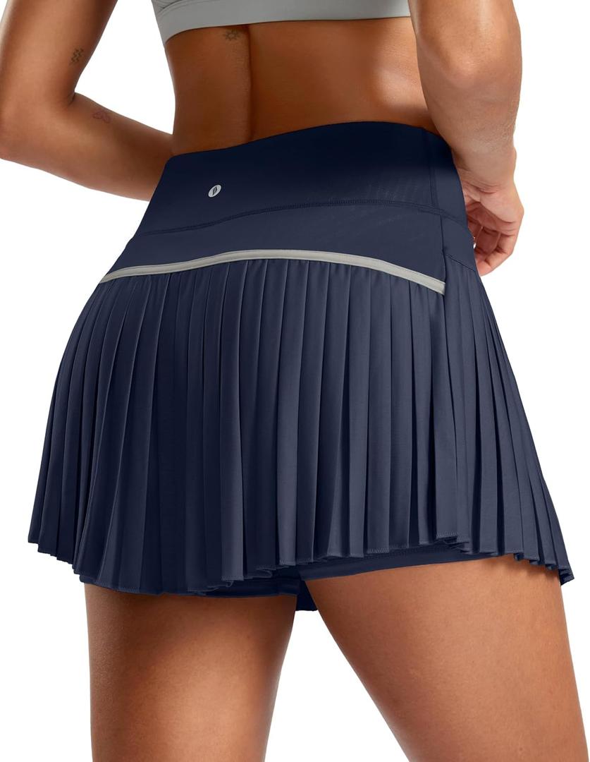 SANTINY Pleated Tennis Skirt for Women with Pockets High Waisted Athletic Golf Skorts with Shorts for Workout Pickleball (XL)