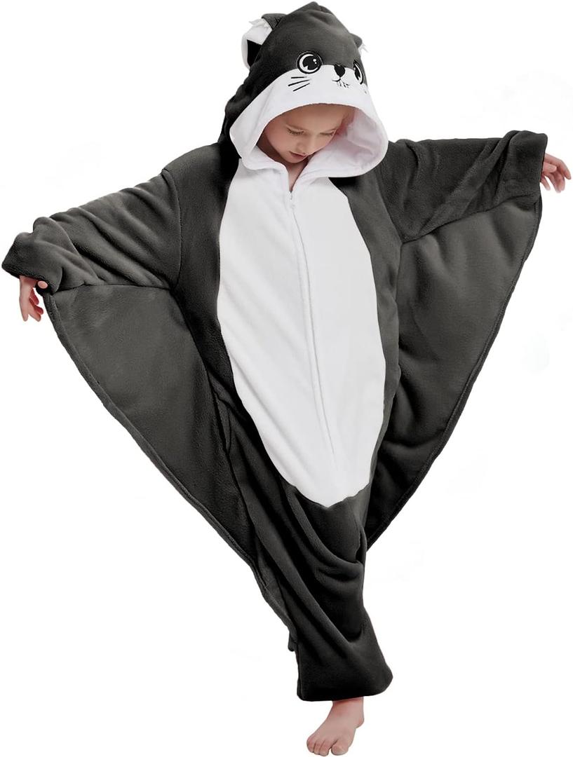 Flying Squirrel Onesie Kids Plush Animal Costume One Piece Pajamas Girls Teen Halloween Cosplay Sleepwear (6-7 Years)