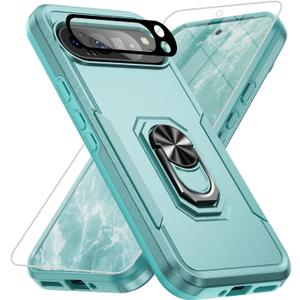 For Google Pixel 9 Pro XL Case [15 FT Military Grade Drop Protection] with Screen Protector & Lens Protector Heavy-Duty Shockproof Kickstand Case for Pixel 9 Pro XL (Green)